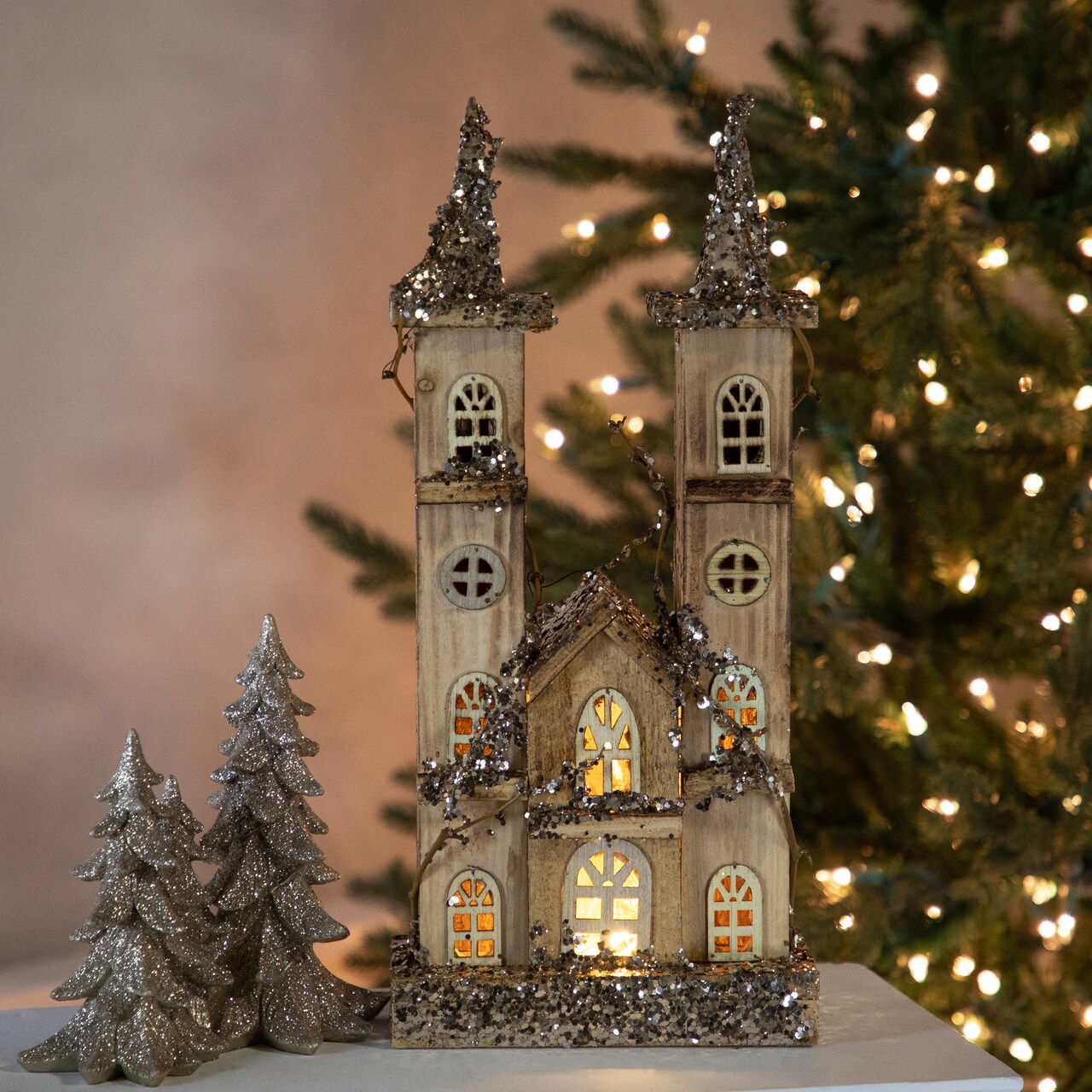 Northlight 16.5" LED Lighted Double Tower Church Christmas Decoration